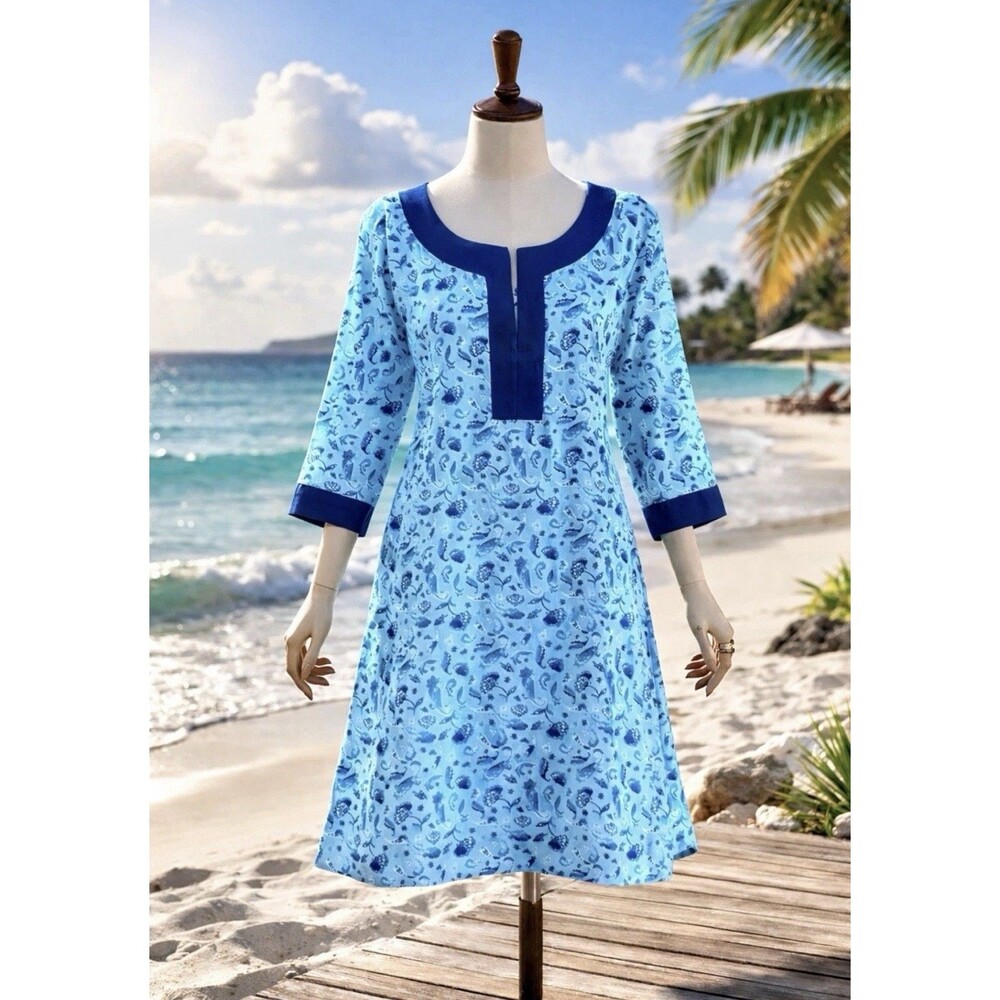 Cabana Life Paisley Blue Tunic Aqua Dress Cover Up UPF 50 Women Size Small NWT